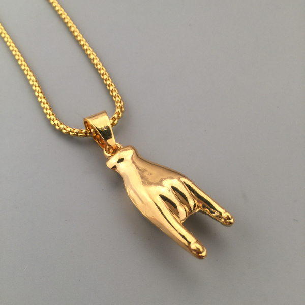 Iced out 18k Gold Plated Mano Cornuto 