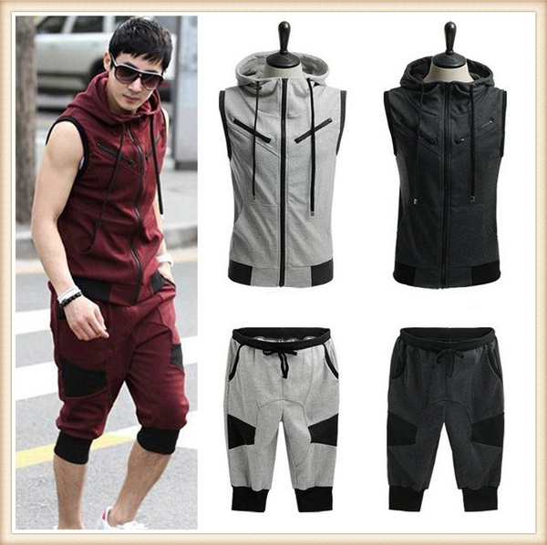 Sleeveless hoodie best sale and shorts set