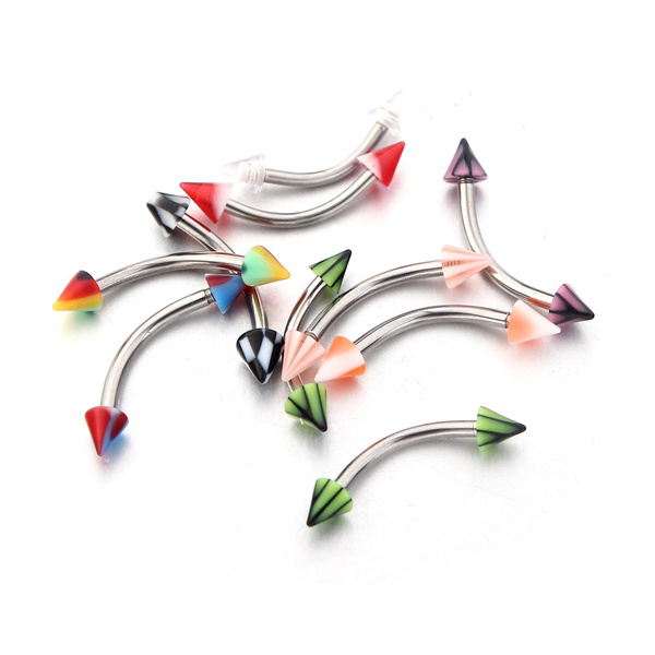 10PCS Transparent Acrylic Curved Spike Barbells Eyebrow Ring 18G Piercing 
