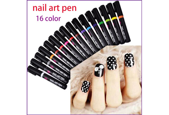 16pcs Nail Art Pen Set 3D Nail Polish Pen Nail Art DIY Polish Pen, Size: 14, Black