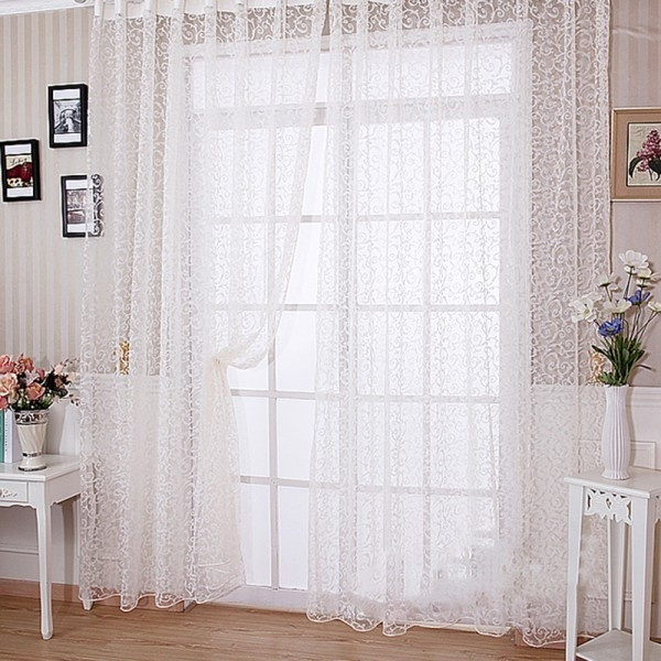 CN/_ EG/_ Door Window Curtain Floral Tulle Voile Drape Panel Sheer Scarf Valance