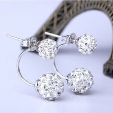 925 Sterling Silver Crystal Stud Earrings For Women High Quality Ball Shape Earrings