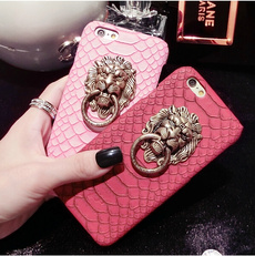 For iPhone X 7 7 Plus Punk Style Metal Lion Head Snake Leather Skin Mobile Phone Case Cover For Apple iPhone 6 6S 4.7/ Plus 5.5 / 5 5S SE With Metal Ring Kickstand Holder