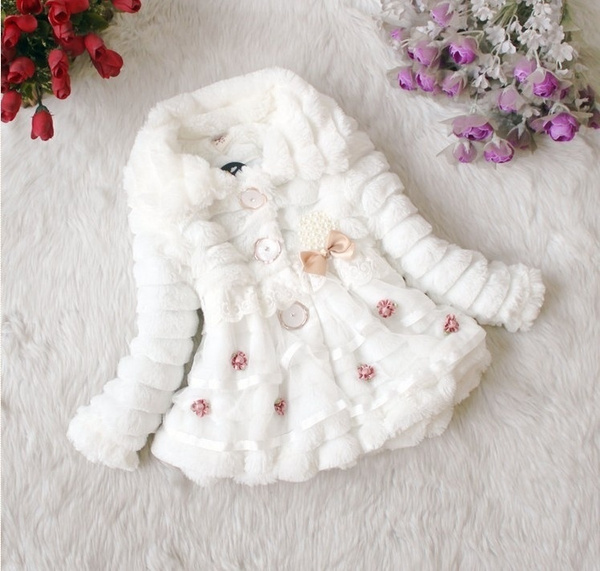 Xmas Toddlers Girls Baby Faux Fur Fleece Lined Coat Kids Winter