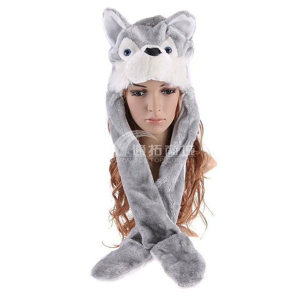 wolf hat with gloves