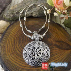 Vintage Ethnic Tibetan Silver Alloy Hollow Out Necklace Chain Pendant Women Fashion Jewelry