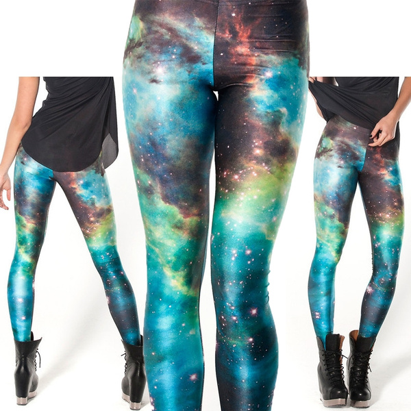 New Fashion Women Green Galaxy Space Leggings Colorful Nebula