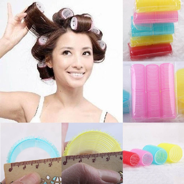 6Pcs/Set Big Self Grip Velcro Hair Rollers Cling Any Size DIY Hair