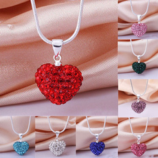 Fashion Jewelry Crystal Heart 925 Sterling Silver Snake Chain Pendant Necklace