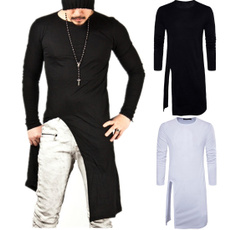 Men's Triangle Unbalance Cut Gloves Long Sleeve T-shirt New Spring Fashion Tee, Streetwear, Pullover t shirt, T shirts for men