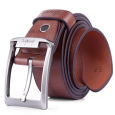 New Mens Leather Single Prong Belt Business Casual Dress Metal Buckle Modern (Color: Brown,Black)