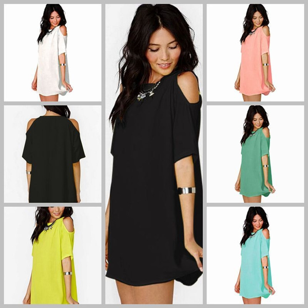 Womens Plus Size Chiffon Baggy T-Shirt strapless Blouse Beach Dress ...