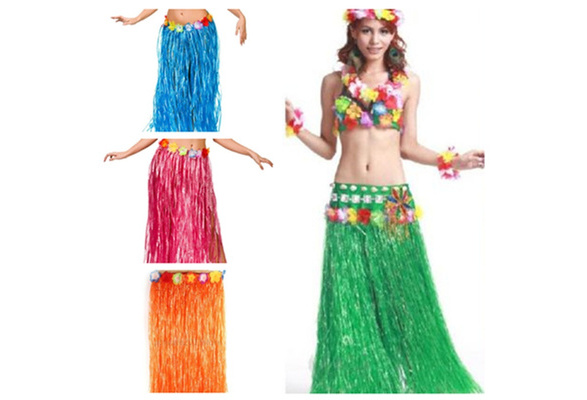 Peggybuy Grass Skirt Suit Party Dress Up Hawaiian Costume for Stage Beach  (Colorful)