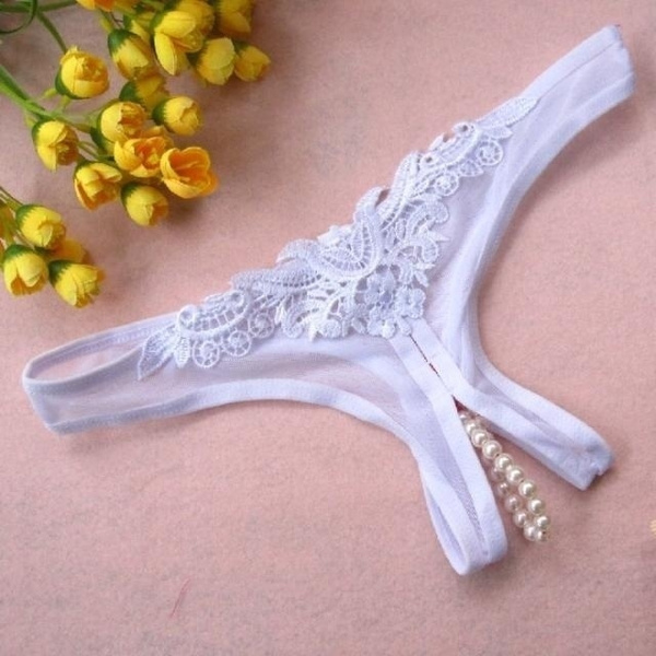 Women Crotchless Pearl Panties, One Size