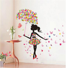 homedecorsticker, Flowers, art, butterflygirlwallsticker