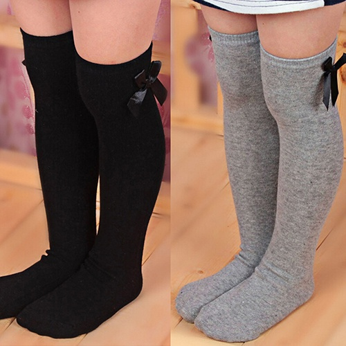 Children Kids Bowknot Striped Knee High Socks Girls Leggings Winter Socks L