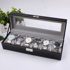 6 Slots Leather Case Watch Display Case Box Holder Jewelry Storage Organizer