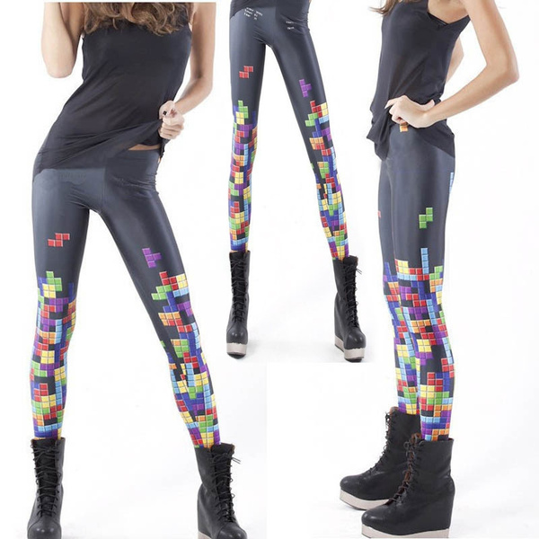 Fashion Pants Sexy Women Black Russia Tetris Gamer Patterned Galaxy Leggings  Gym Jegging Sports Leggins Wholesale Trousers