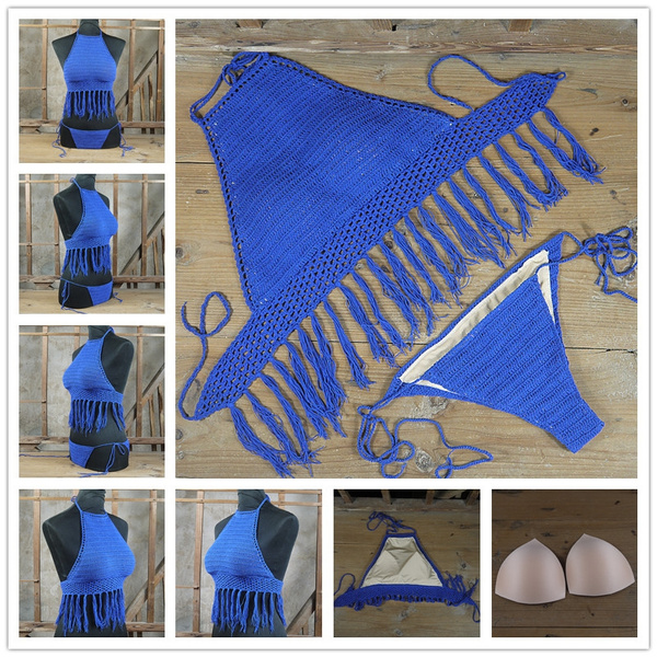 2016 crochet swimwear crochet bikini padded Tassels bikini Swimwear Set Wish