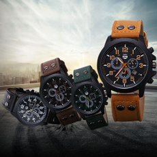 Funland New Fashion Vintage Classic Mens Waterproof Date Watches Leather Strap Sport Quartz Army WristWatch