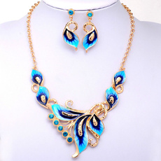 Mujer Joya Kit Collar Pendientes 18k Yellow Gold Plated Austrian Crystal Enamel Jewelry Sets Flower Jewelry Sets Chain Necklace Earrings Sets