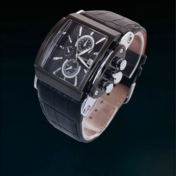 Stylish mens rectangular leather wrist watch male quartz