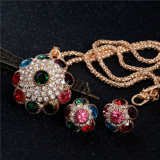 Rhinestones Crystals Flower Pendant Necklace Earrings Jewelry Set