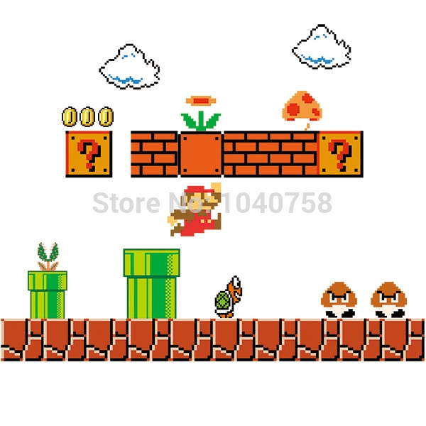 Removable Super Mario Bros Wall Stickers Pixel Art Grid Cartoon Wall Decals For Kids Baby Rooms Home Decoration Wallpaper Poster Wish
