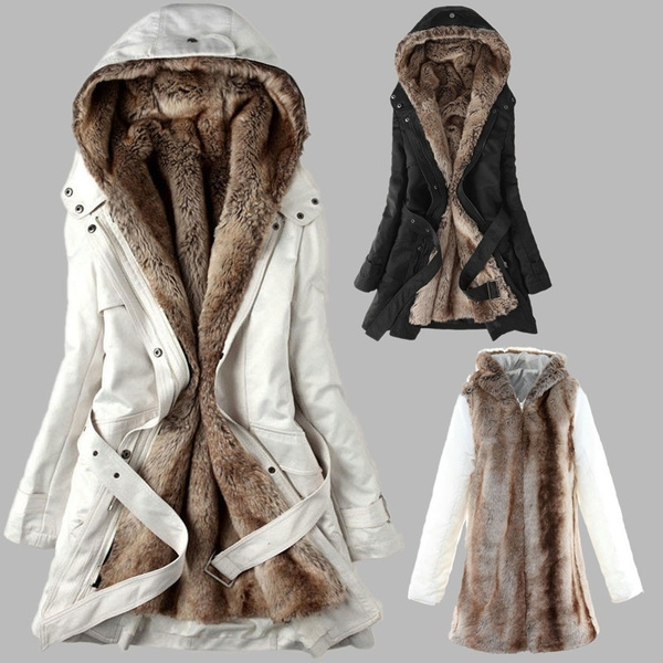 Fashion women s Winter Faux fur lining fur coats Warm long Cotton