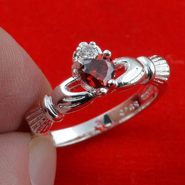 Fashion Silver Ring Irish Claddagh Gemstone Ring Wish