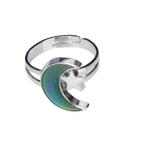Moon and Star Shape Color Change Mood Ring Emotion Changeable Band Adjustable