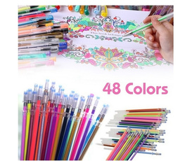 48pcs School Supplies Stationery Gel Ink Refills Pen Neon Glitter Sketch Drawing Markers (Size: 1 mm, Color: Multicolor)