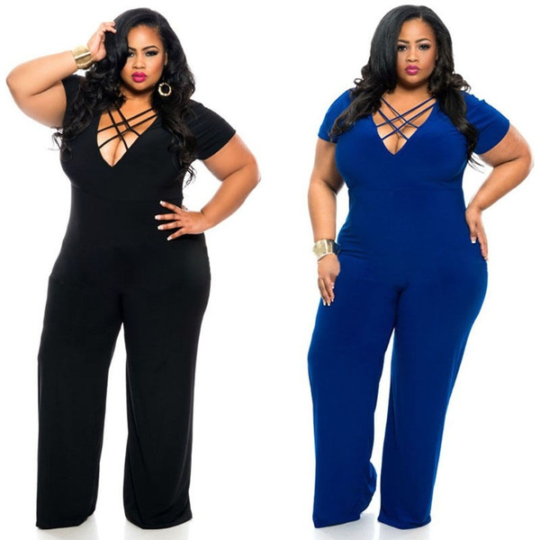 Sexy Women Plus Size Casual Jumpsuit Dress Party Evening Clubwear V ...