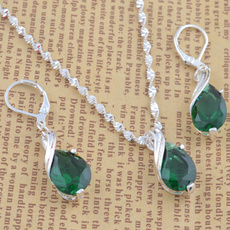 Woman fashion jewelry 925 Sterling Silver Emerald Zircon  Necklace Pendant+earring jewelry set