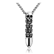 New  fashion  Men Trendy Punk Silver Black Stainless Steel Skull Pendant Chain Necklace  QW
