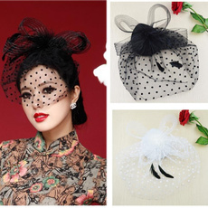 SHALISI Lady Girl Dot Fascinator Wedding Party Veil Feather Hair Clip Hat Mesh Net Handmade Hat Wedding Wedding Fascinators