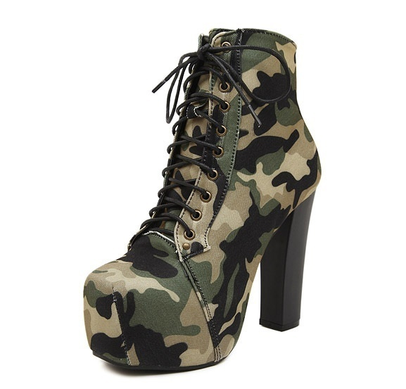 camouflage high heel boots