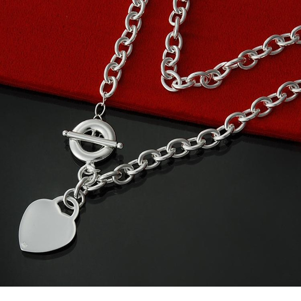 Tiffany & Co. Sterling Silver Heart Tag Charm Toggle Necklace