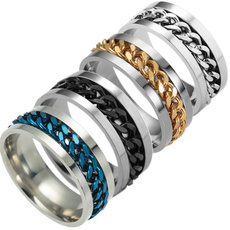 Cool Man Punk Style Stainless Steel Spinner Chain Ring Handsome Band Wedding Rings