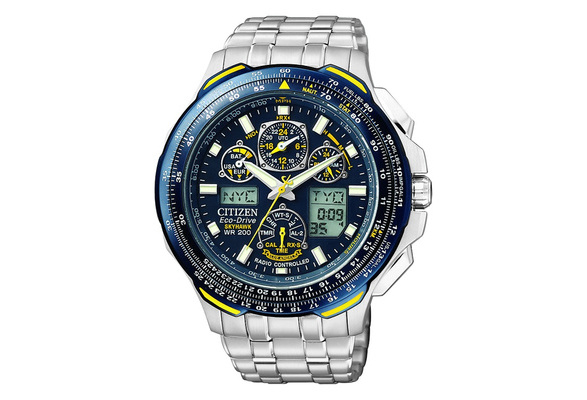 Mens Citizen Eco Drive Blue Angels Skyhawk  Watch in Stainless Steel  with Blue Ion (JY0040-59L) | Wish