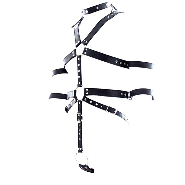 Sxey Men's Full Body PU Leather ORings Harness Chest Wish