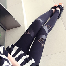 2015 New Women Stitching Lace Stretch Legging Tight Pants Black XXS/S/M/L/XL/XXL