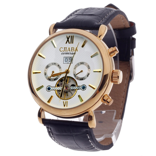 CJIABA DF302 Double Side Automatic Mechanical Men s Wrist Watch w Calendar Black Golden White