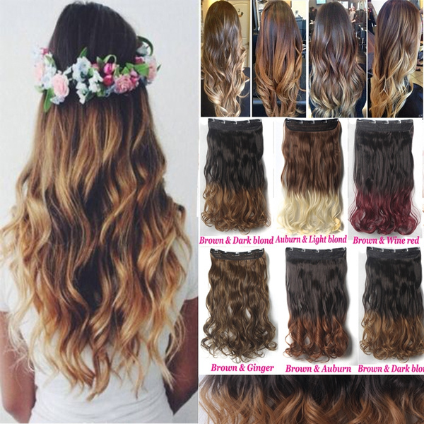 Colorful Long Curly Wavy Hair Pieces Synthetic Clip In Hair