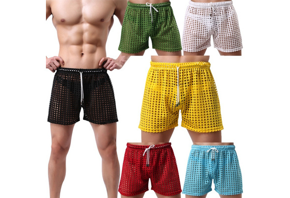 US Mens Hollow Openwork Drawstring Lounge Underwear Boxer Shorts