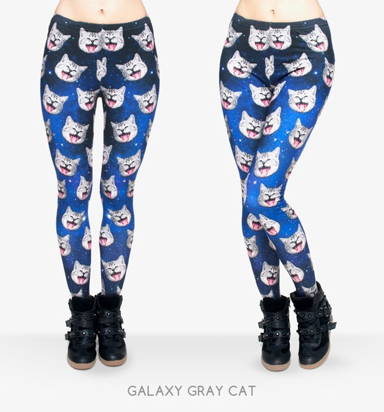 3D Printed Galaxy Gray Cat Digital printing Fashion Women Leggings Yoga  Leggins