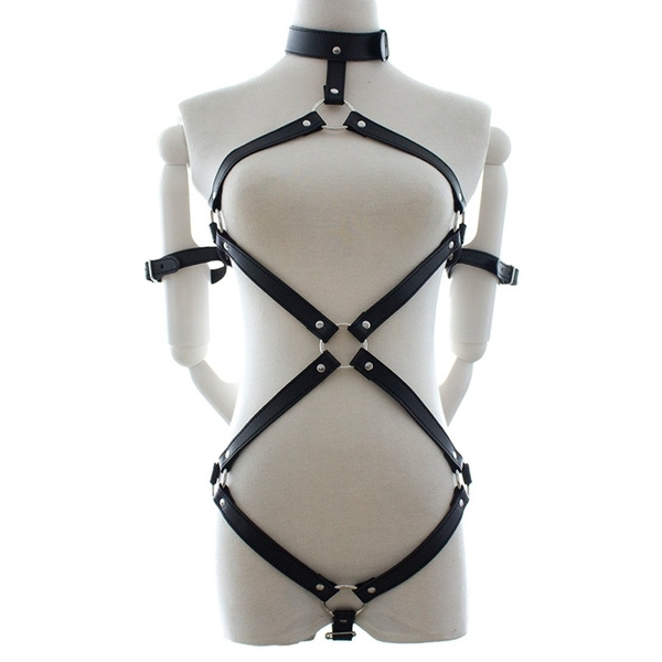 Women Locking Collar Cupless Body Harness Teddy Lingerie