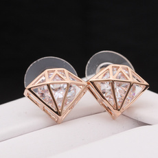 Hot New Fashion Gold Silver Rose gold Lovely Diamond Shape Crystal Earrings Korean Women Jewelry Earrings Studs
