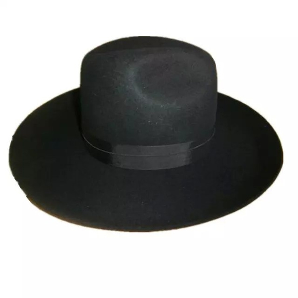 Israel Jewish Hat Wool Hasidic  Rabbi Wide Brim Fedora Cap Black 