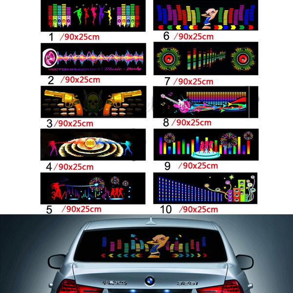 JackSuper Auto Vehicle LED Sound Activated Sensor Equalizer Lamp Stickers 90x25cm Car Music Rhythm Flash Sticker Light 